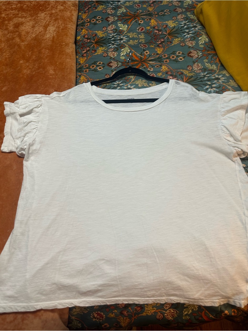 Womens White Ruffle Sleeve Tee
